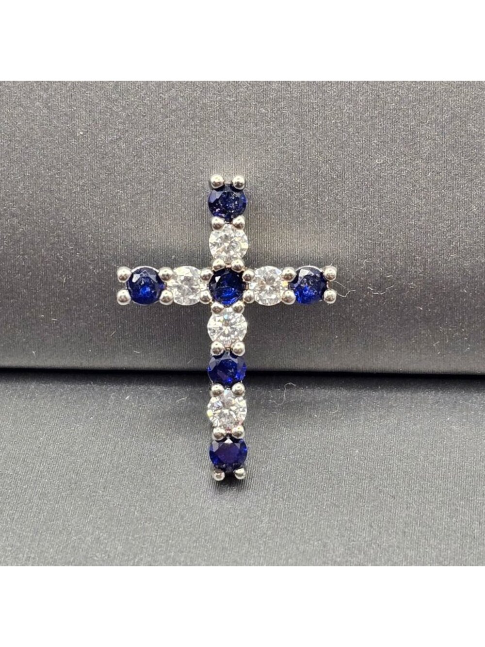 Sterling Silver Lab Sapphire CZ Cross Pendant Dainty Blue Charm 925 Hidden Bail